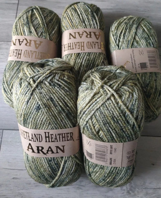 Woolcraft Shetland Heather Aran Knitting Crochet Yarn Wool - 5x100g Balls - 06