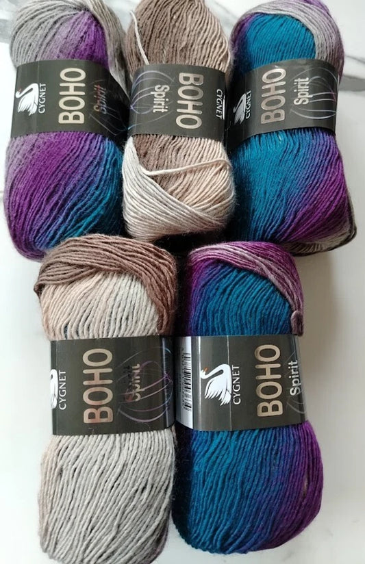 Cygnet Boho Spirit Knitting Crochet Yarn Wool - 5x100g Balls - 6385 Chic