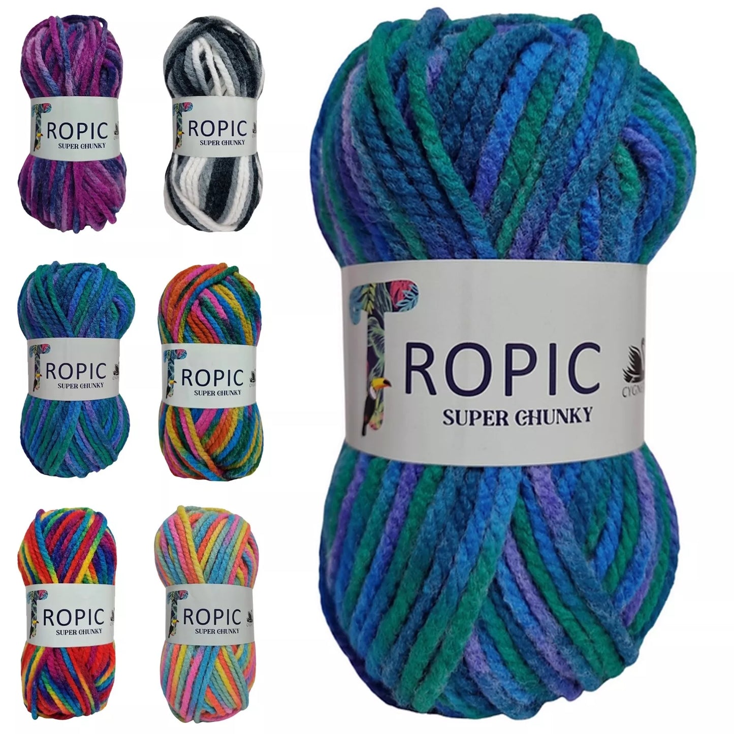 Cygnet Yarns TROPIC - SUPER CHUNKY - 100% Acrylic Wool 5 Balls x 100g  - Multicoloured Shade Toucan 102