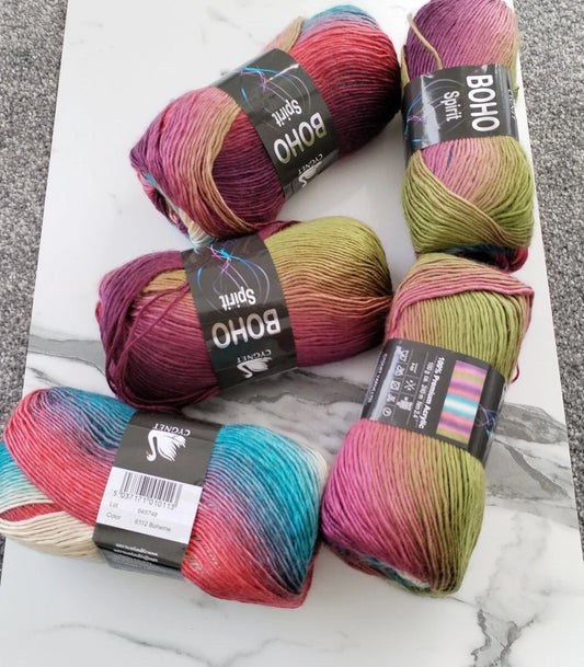 Cygnet Boho Spirit Knitting Crochet Yarn Wool - 5x100g Balls - 6112 Boheme