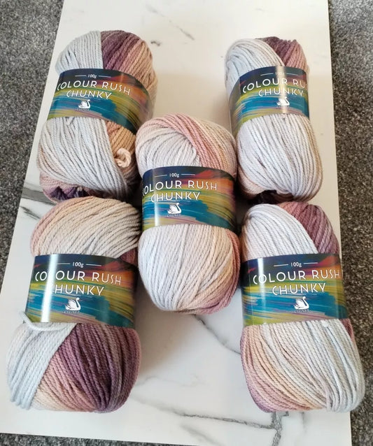 Cygnet Yarn COLOUR RUSH CHUNKY 100% Acrylic Knitting Wool Multicolour 5 Balls x 100g shade 310 April Showers