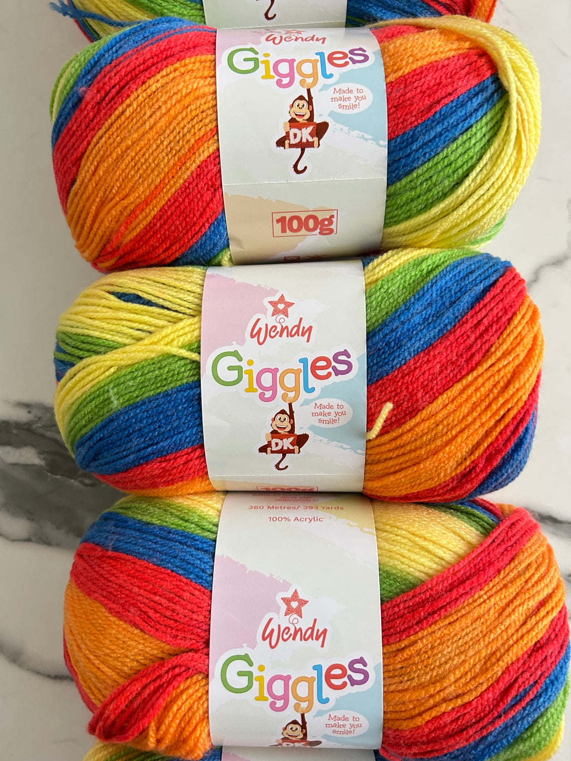 Close-up of Wendy Giggles DK WG10 Carnival yarn